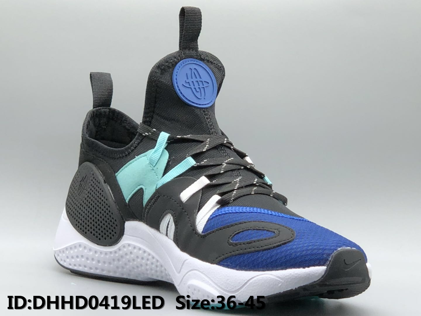 Women Nike Air Huarache 7 Black Blue White Shoes - Click Image to Close